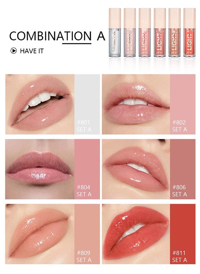 Moisturizing Lipgloss Set 6PCS Smooth Hydrating Lip Gloss Neutral Nude Nourishing Glossy Lipgloss for Women and Girls (Moisturizing, 6PCS Set A)