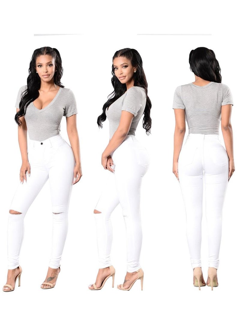 High Elastic High Waist Ladies Small Feet Long Jeans