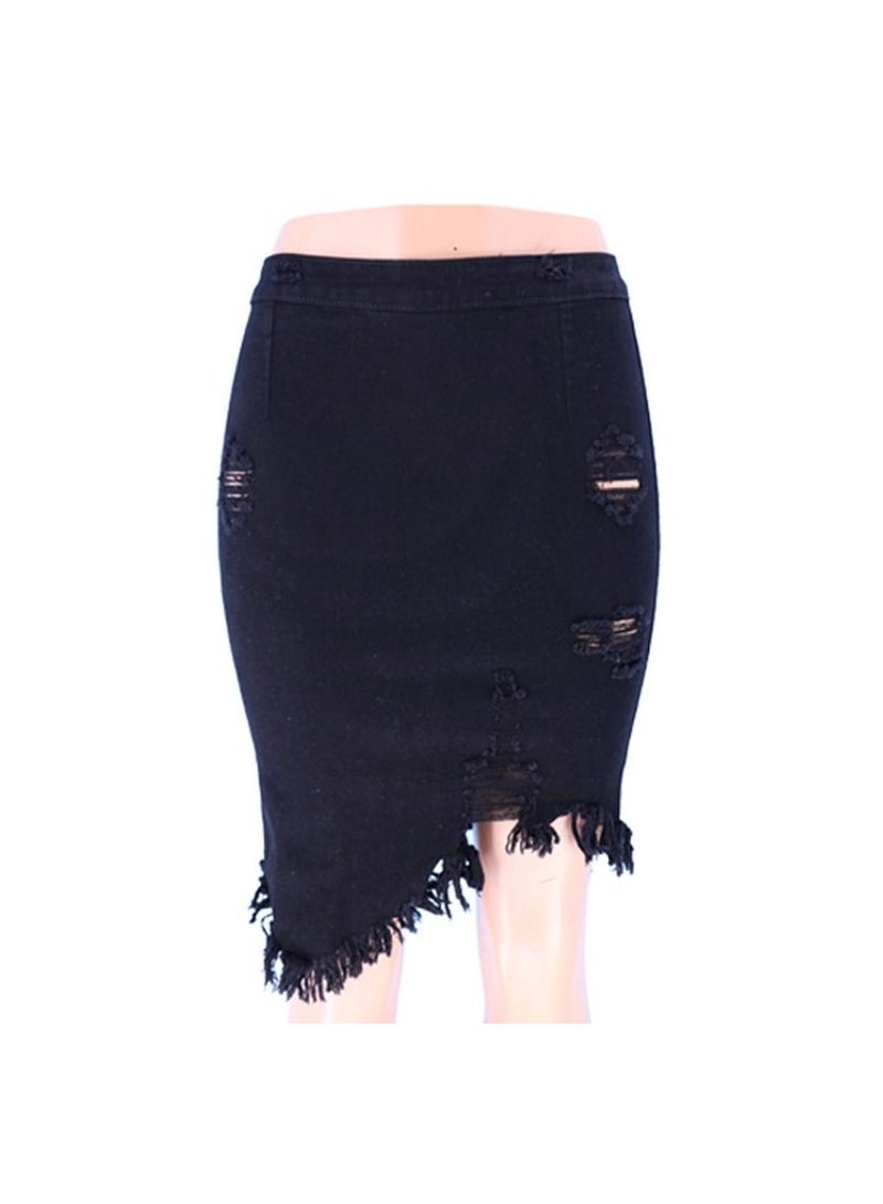 Stylish Ripped Hips Jeans Skirt For Women