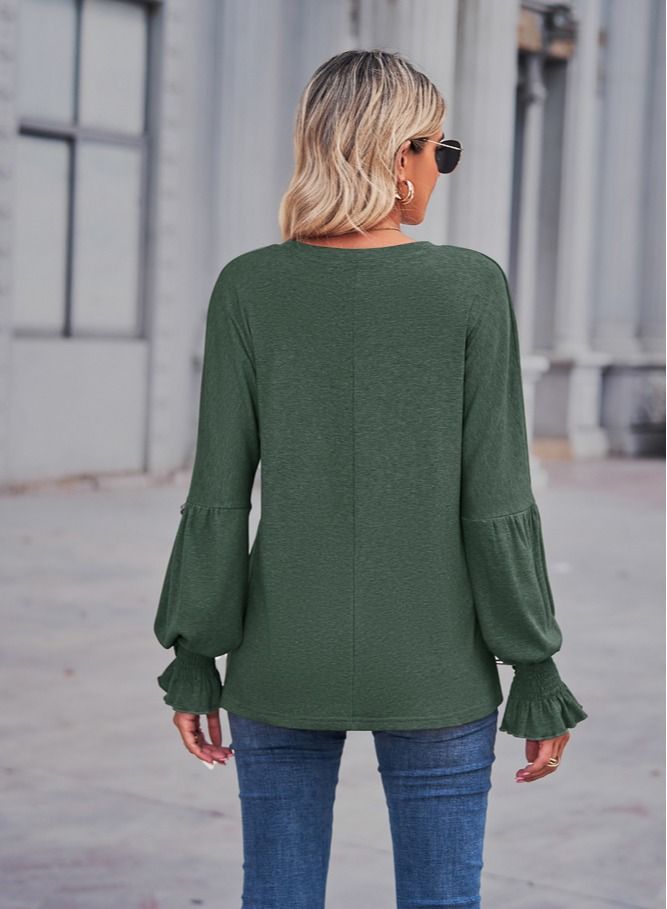 Solid Color Crewneck Top Green