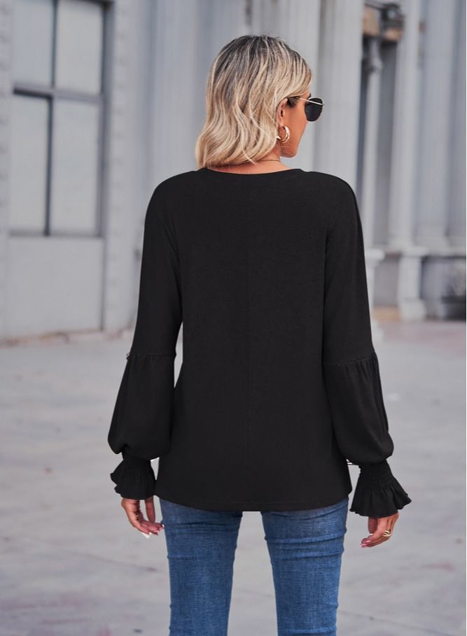 Solid Color Crewneck Top Black