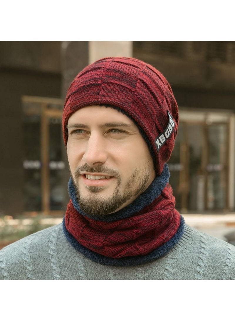 Winter Padded Set Cap Knitted Hat Scarf 2-Piece Set