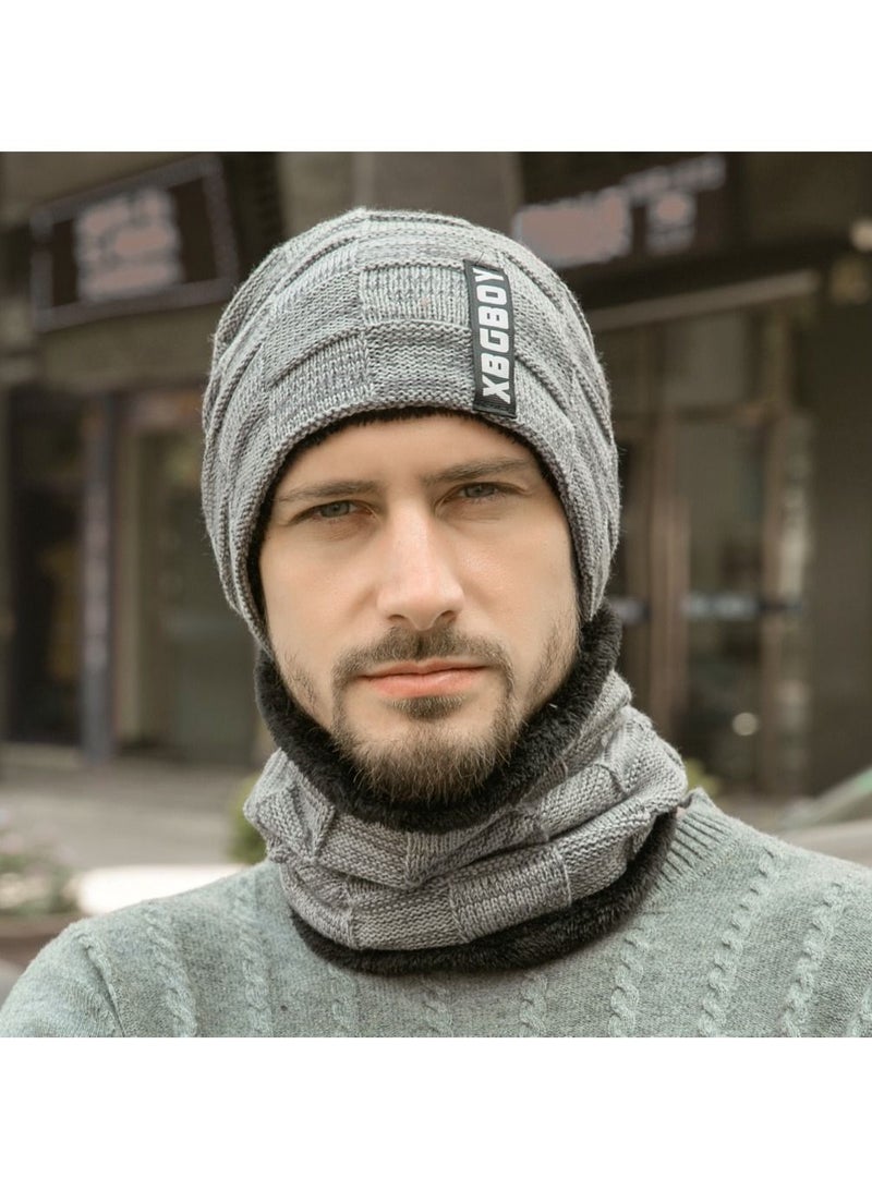 Winter Padded Set Cap Knitted Hat Scarf 2-Piece Set