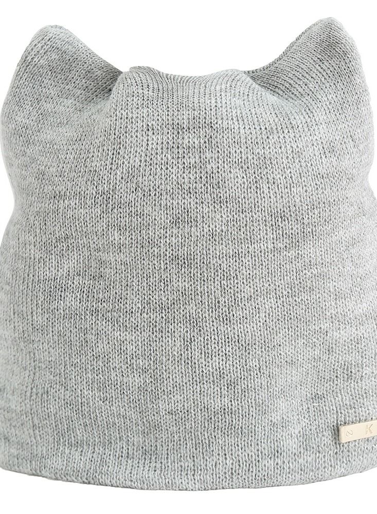 Ladies Solid Color Simple Knit Cat Ear Pullover Hat