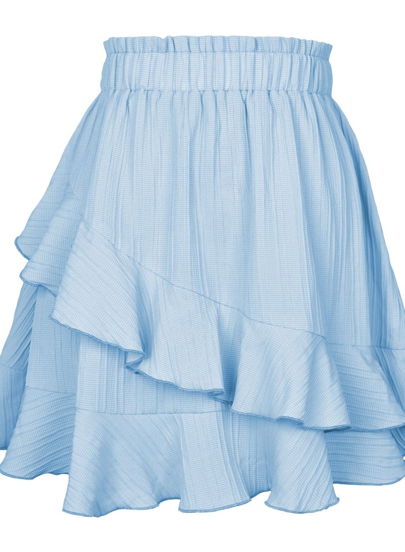 Women's Fashion Simple Ruffled Edge High Waist Irregular Solid Color Short Skirt