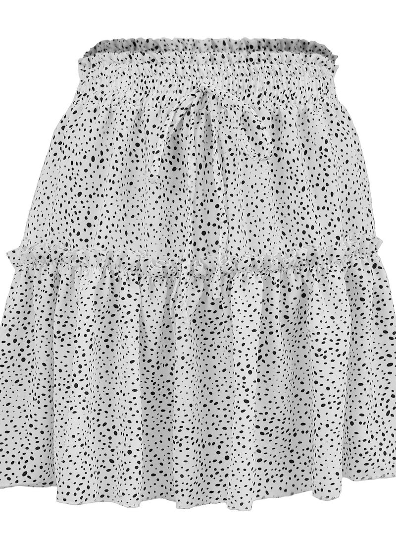 Summer Women's High Waist Chiffon Short Skirt Pleated Wavy Print Skirt