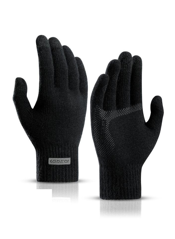 Winter Men's Warm Plush Riding Wrist Windproof High Elastic Wool Gloves