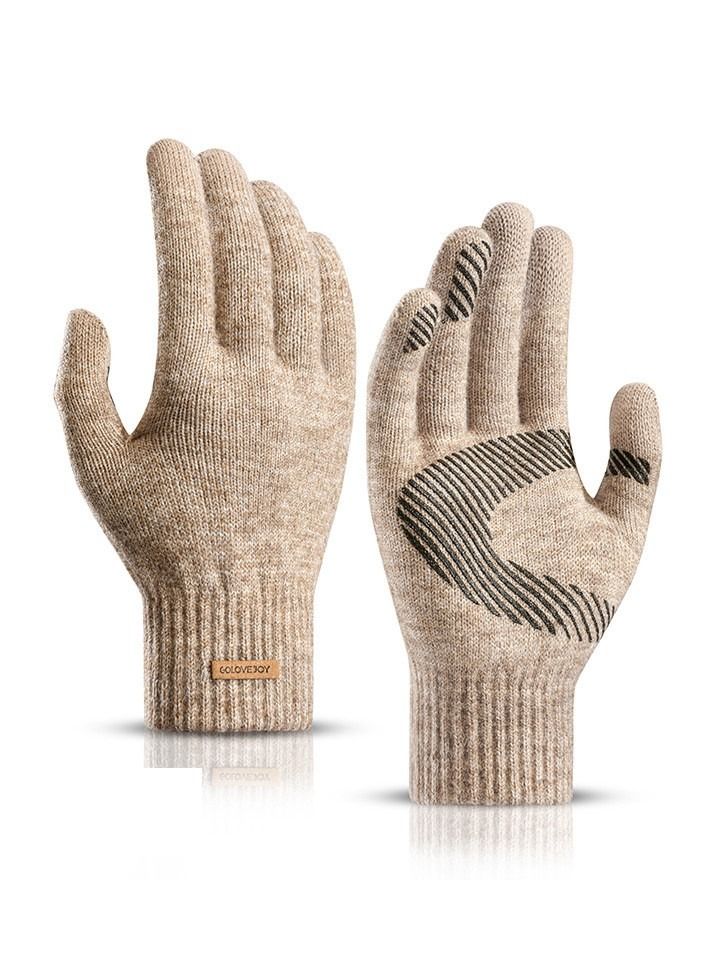 Winter Men's Warm Plush Riding Wrist Windproof High Elastic Wool Gloves