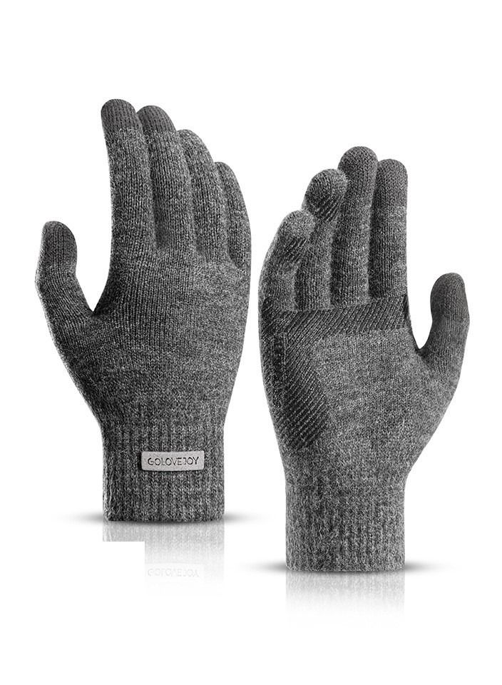 Winter Men's Warm Plush Riding Wrist Windproof High Elastic Wool Gloves