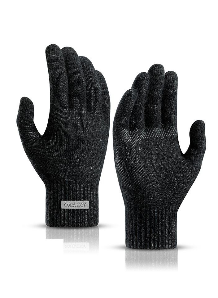 Winter Men's Warm Plush Riding Wrist Windproof High Elastic Wool Gloves