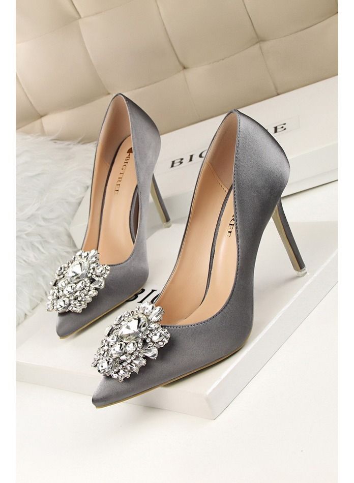 High-Heeled Stiletto Pointed Shoes Heel Height 10CM Grey