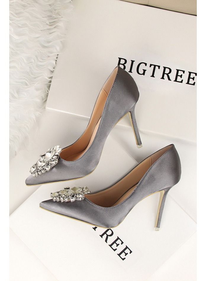 High-Heeled Stiletto Pointed Shoes Heel Height 10CM Grey