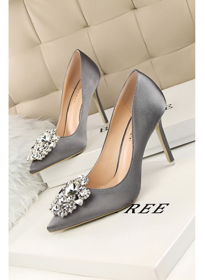 High-Heeled Stiletto Pointed Shoes Heel Height 10CM Grey