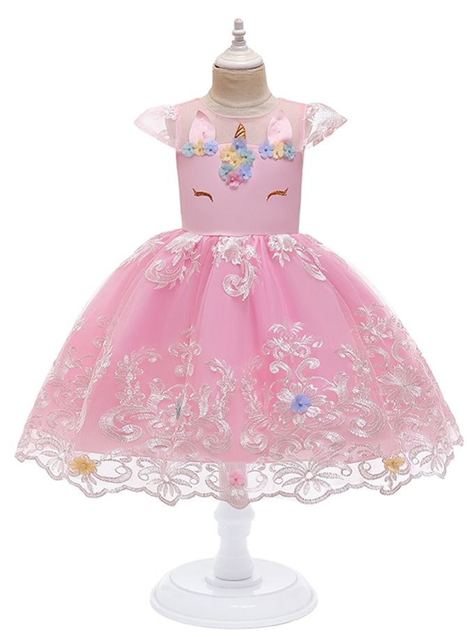 Summer new unicorn children's dress princess skirt children's dress girls PINK