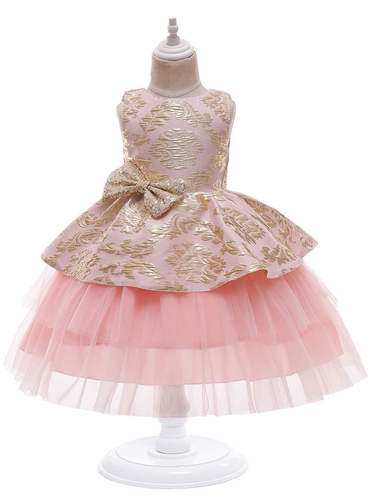 New clashing color girl dress princess dress lace pink