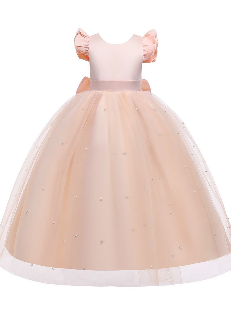 Princess Flower Cap Sleeve Maxi Dress Champagne