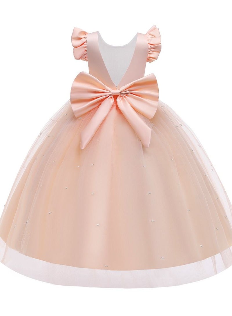 Princess Flower Cap Sleeve Maxi Dress Champagne