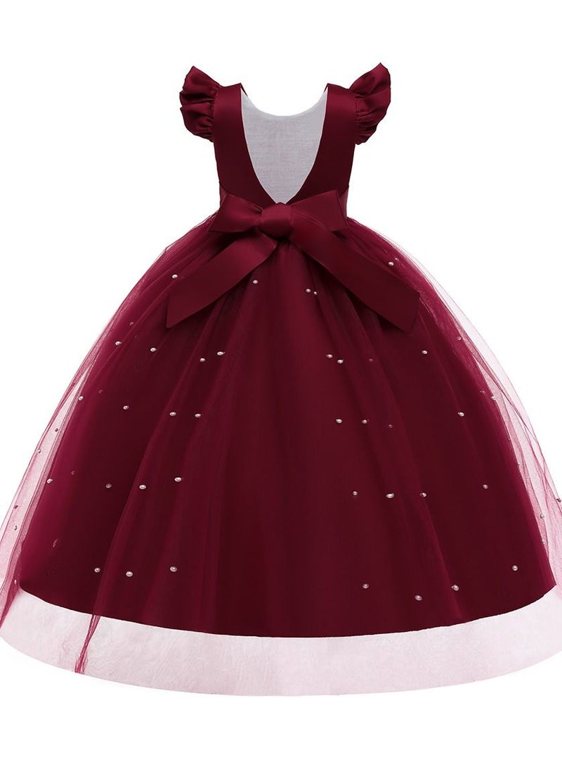 Princess Flower Cap Sleeve Maxi Dress Burgundy