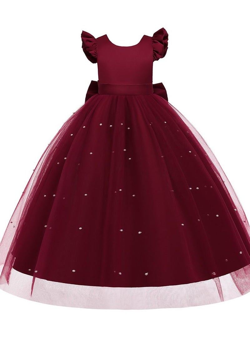 Princess Flower Cap Sleeve Maxi Dress Burgundy
