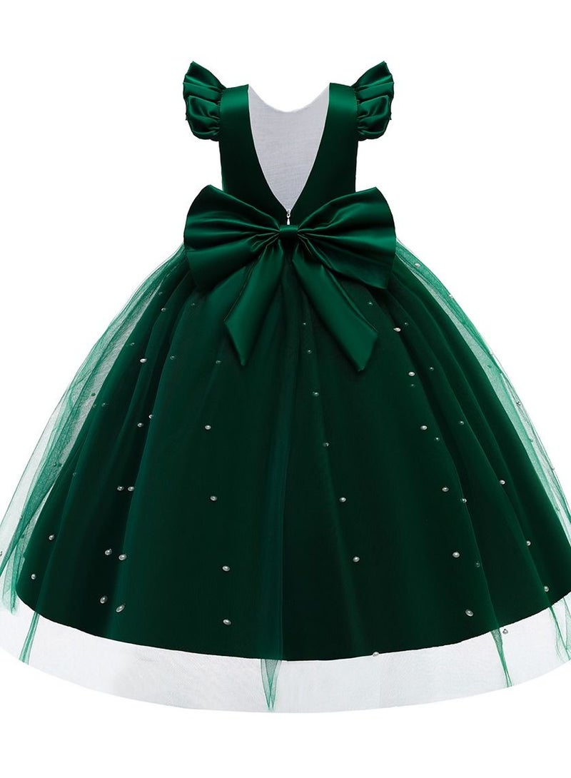 Princess Flower Cap Sleeve Maxi Dress Dark Green