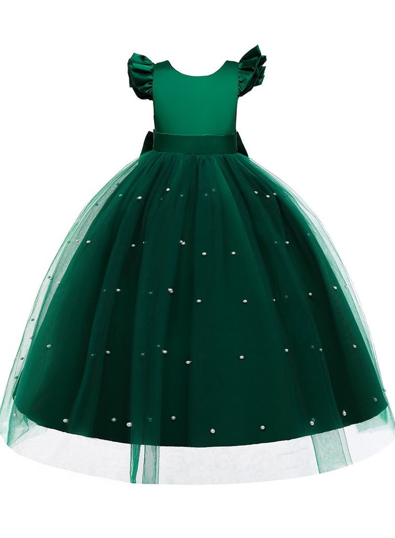 Princess Flower Cap Sleeve Maxi Dress Dark Green