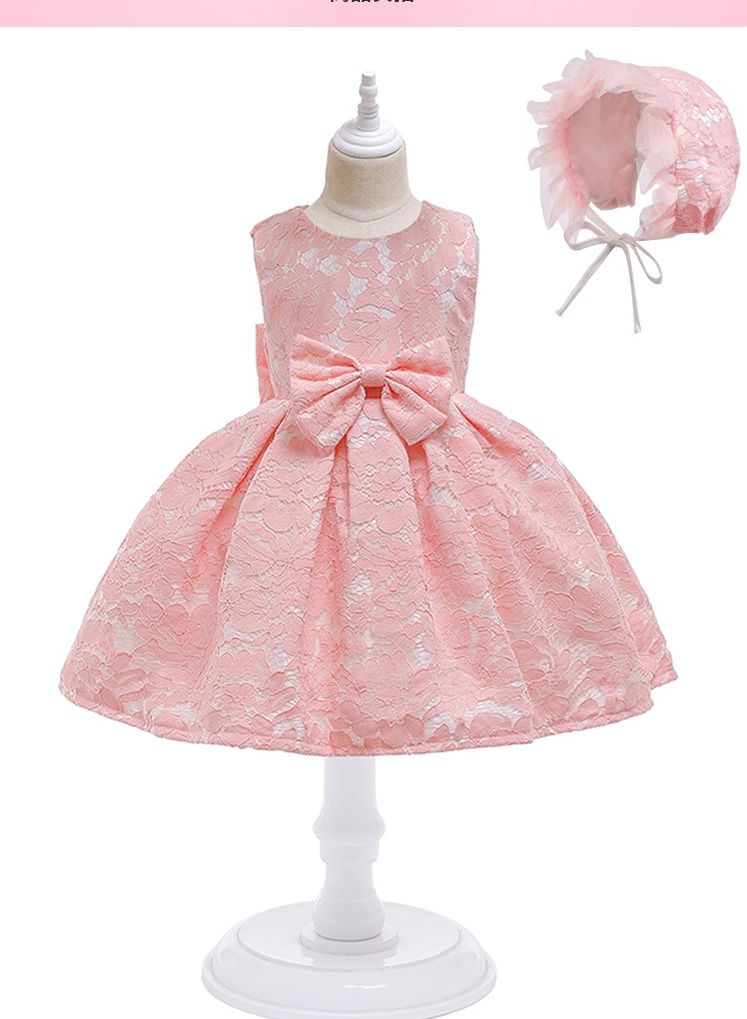 New children's dress bow lace dress children's dress runway dress princess dress PINK