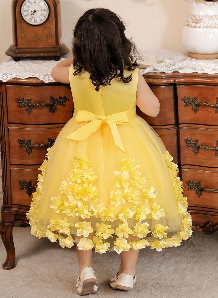 Princess Flower Sleeveless Maxi Dress Yellow