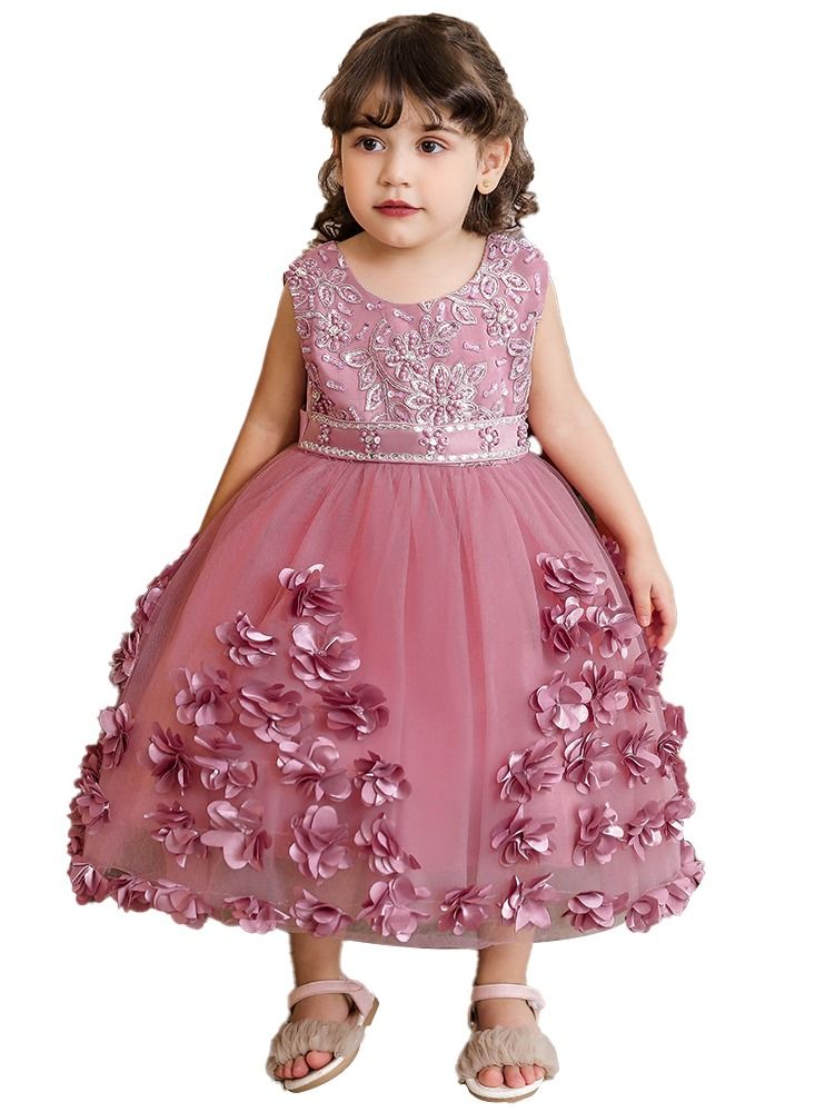 Princess Flower Sleeveless Maxi Dress Pink