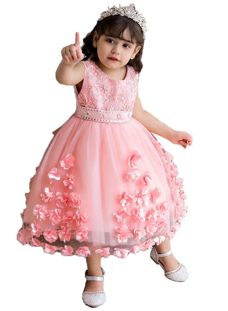 Princess Flower Sleeveless Midi Dress Skin Pink