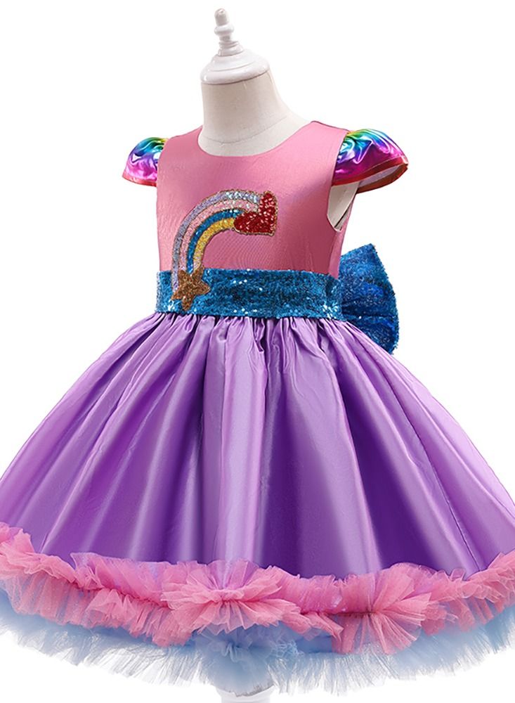 Summer sequins Rainbow stars bow mesh Princess dress