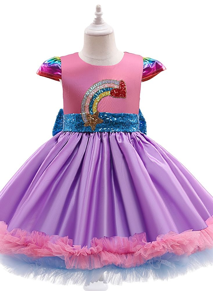 Summer sequins Rainbow stars bow mesh Princess dress