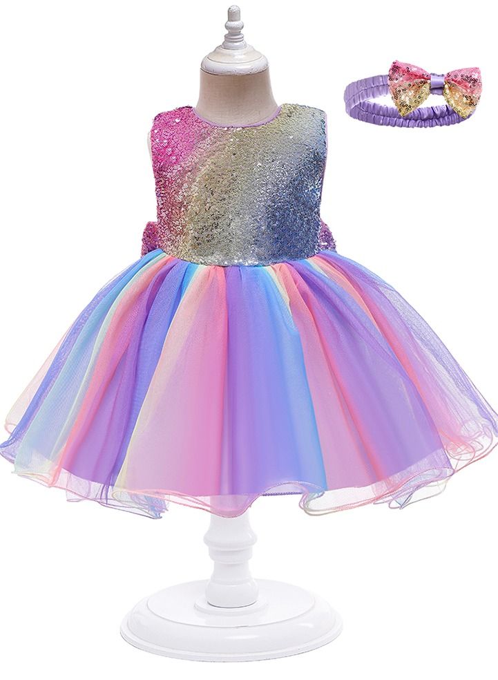 Gauze pompous dress dress flower children's holiday dress dress purple