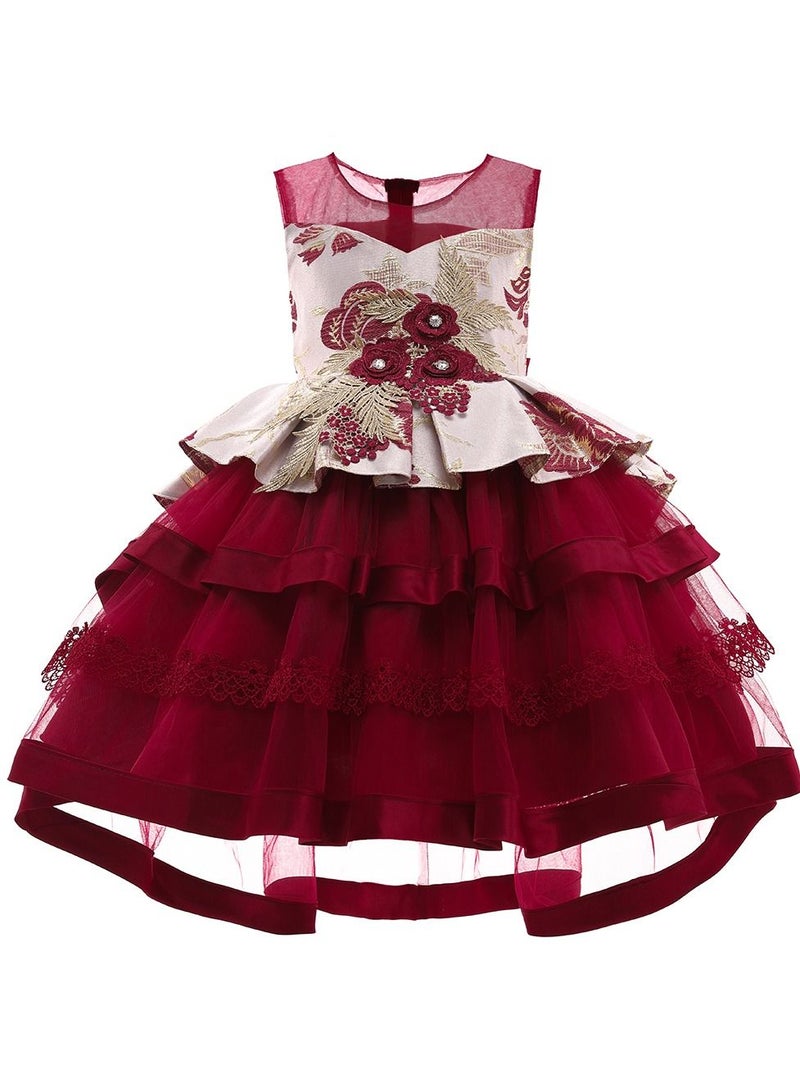 Stylish Fairy Flower Dress Burgundy