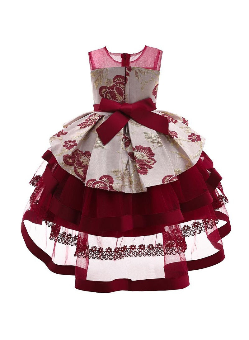 Stylish Fairy Flower Dress Burgundy