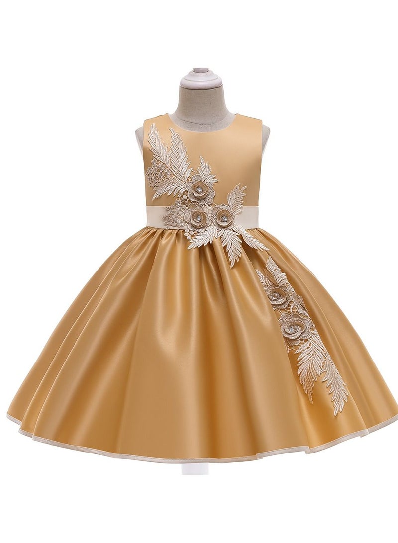 Princess Flower Sleeveless Maxi Dress Gold