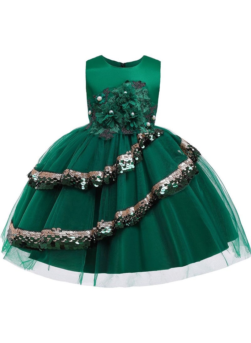 Princess Flower Sleeveless Maxi Dress Dark Green
