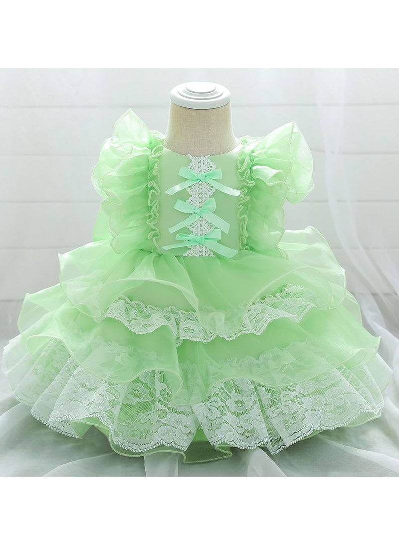 Mesh Detailed Round Neck Dress Green