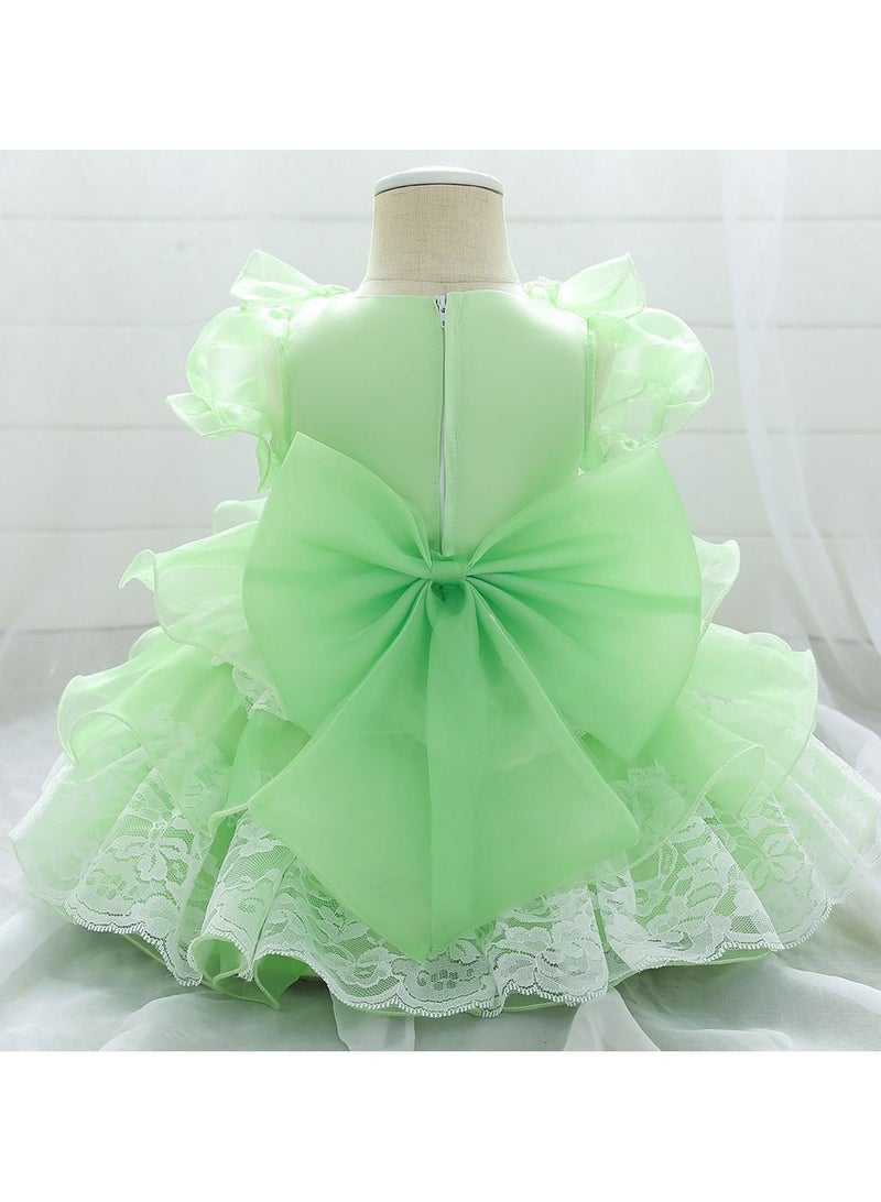 Mesh Detailed Round Neck Dress Green