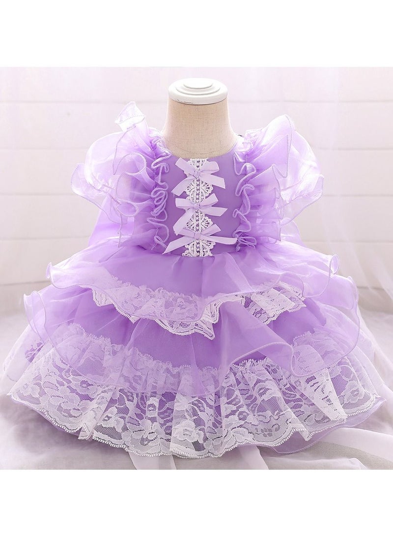 Mesh Detailed Round Neck Dress Purple