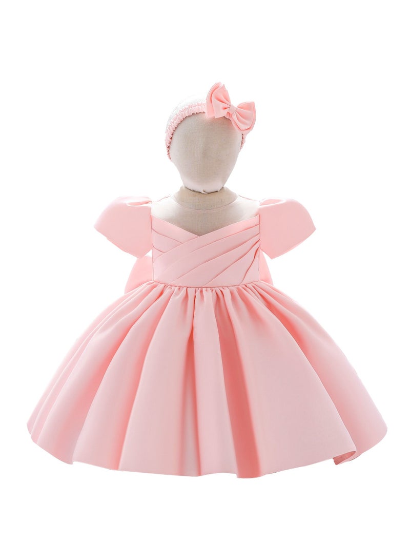 Princess Round Neck Cap Sleeve Maxi Dress With Headband Skin Pink