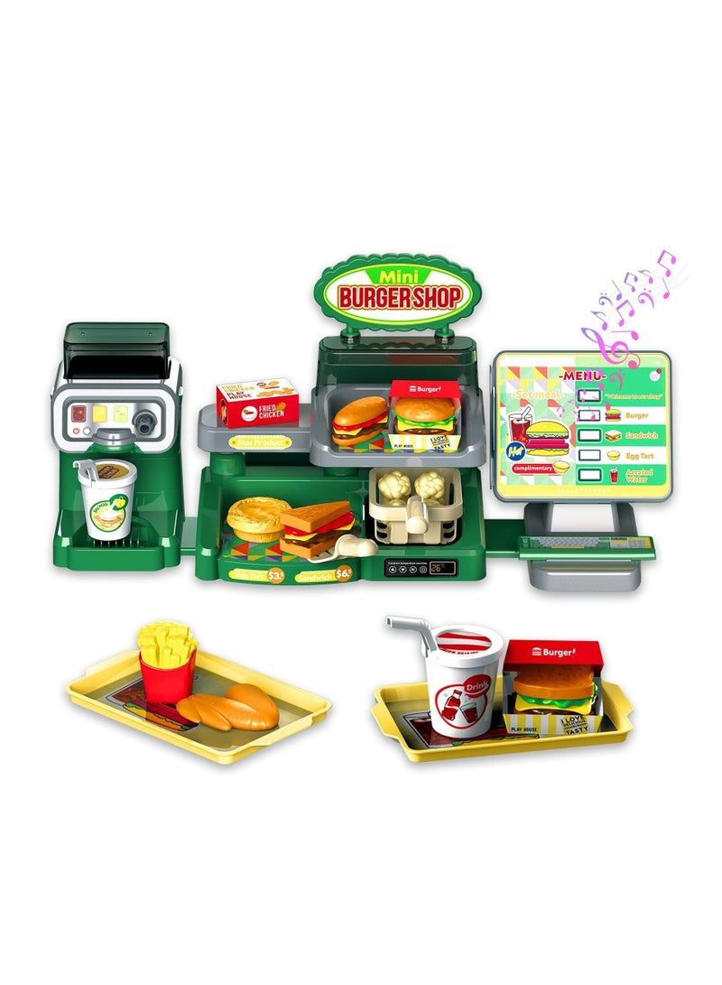 Hamburger Cash Register, Pretend Play Hamburger Kitchen Set, Cash Register Toy with Sound, Play Kitchen Accessories, Hamburger Play Food Set, Play Store for Kid Age 3 4 5 6 Years Old