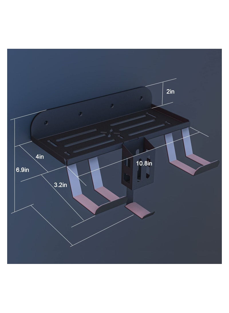 Black 6-in-1 Wall Mount Kit with Charging Cable for PS5 (Disc & Digital) Metal Wall Stand with 2 Detachable Controller Hanging Bracket / Remote Box / Headset Hanger with Non-Slip Mat