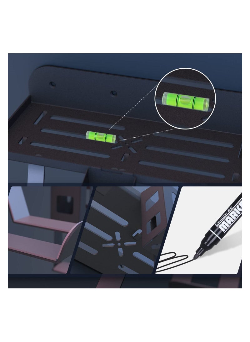 Black 6-in-1 Wall Mount Kit with Charging Cable for PS5 (Disc & Digital) Metal Wall Stand with 2 Detachable Controller Hanging Bracket / Remote Box / Headset Hanger with Non-Slip Mat