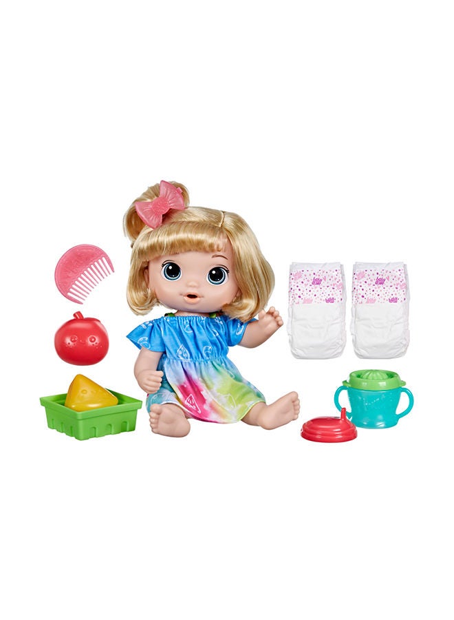 Baby Alive Fruity Sips Doll Apple Toys For 3 Year Old Girls 12-Inch Baby Doll Set Drinks & Wets Pretend Juicer Kids 3 And Up Blonde Hair