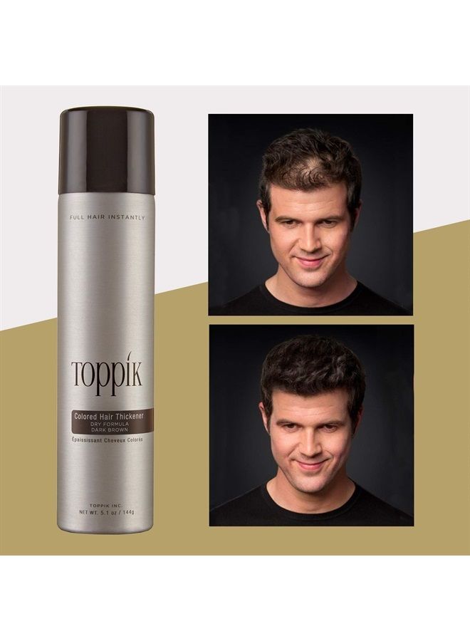 Toppik Colored Hair Thickener, Dark Brown Hair Spray for Thinning Hair, Colored Hair Spray for Root Touch Up and Hair Thickening, 5.1 OZ Spray Can