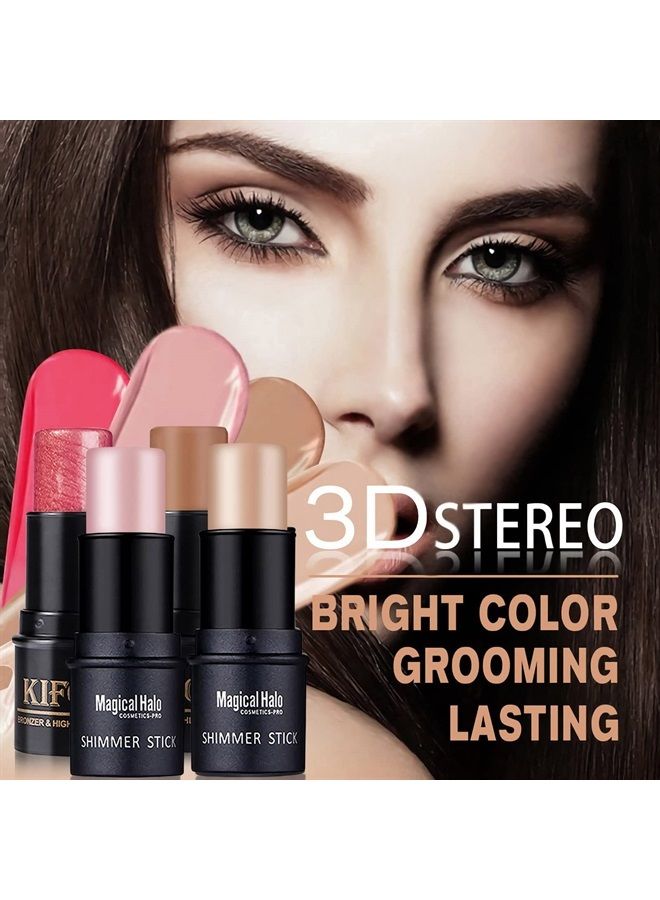 4PCS Contour Stick - Highlighter And Cream Blush Stick 4 Colors Kit - Moisturizer, Face Brightens & Shades Pencil, Facial Shaping Makeup Sticks for Older Women & Mature Skin