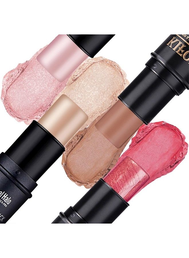 4PCS Contour Stick - Highlighter And Cream Blush Stick 4 Colors Kit - Moisturizer, Face Brightens & Shades Pencil, Facial Shaping Makeup Sticks for Older Women & Mature Skin