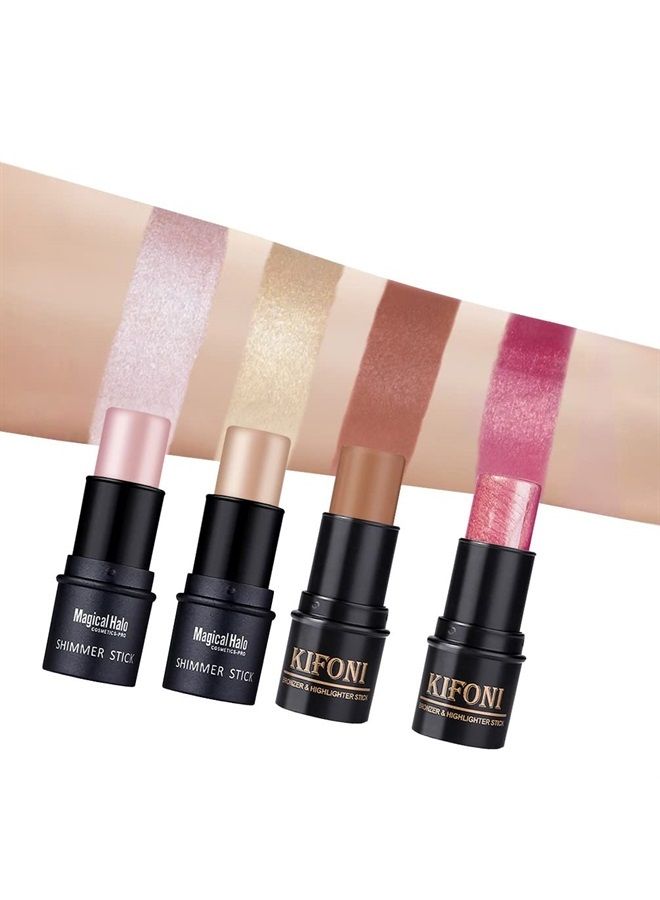 4PCS Contour Stick - Highlighter And Cream Blush Stick 4 Colors Kit - Moisturizer, Face Brightens & Shades Pencil, Facial Shaping Makeup Sticks for Older Women & Mature Skin