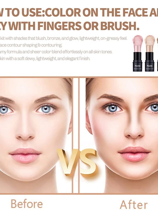 4PCS Contour Stick - Highlighter And Cream Blush Stick 4 Colors Kit - Moisturizer, Face Brightens & Shades Pencil, Facial Shaping Makeup Sticks for Older Women & Mature Skin