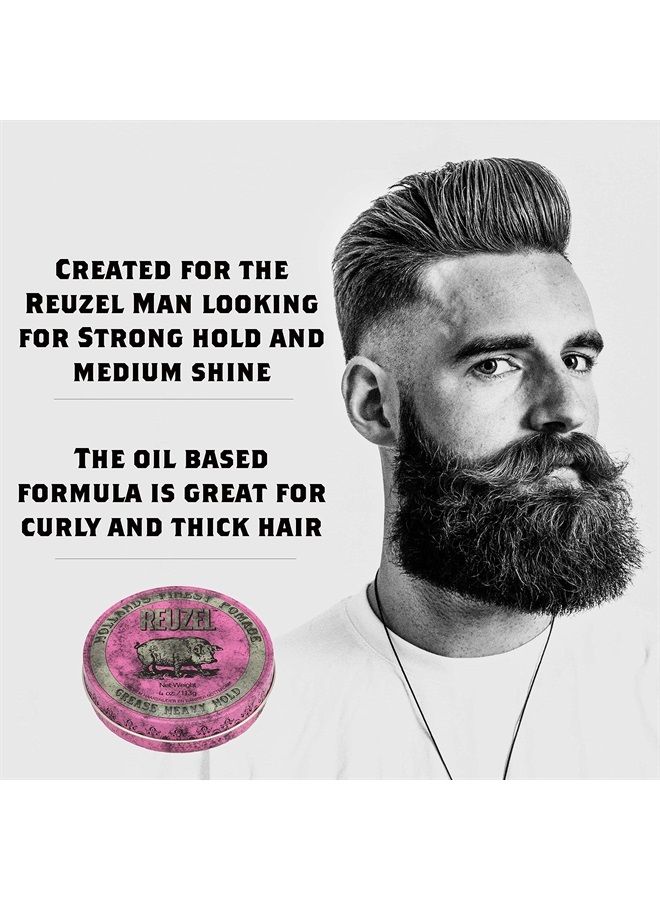 Reuzel Pink Grease Heavy Hold Pomade - Concentrated Oil Hairstyling Formula With Natural, Firm And Organic Hold - Defining Grooming Product With Effortless Shine - Original Fragrance